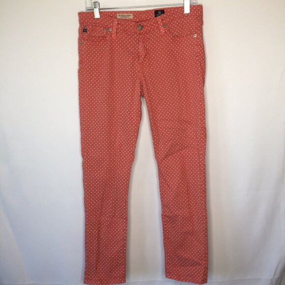 AG Adriano Goldschmied Womens Sz 28 Pink White Polka Dot Stevie Ankle Jeans I30 - Picture 1 of 4